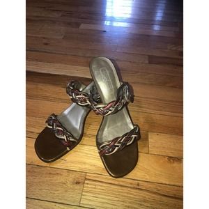 Brighton Fiji Collection 8.5M Leather Braided Heeled Sandals Multicolored